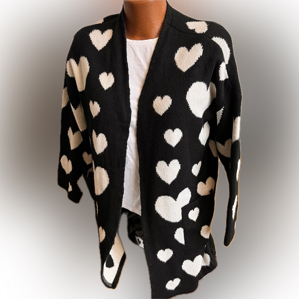 Maeve by Anthropologie Halley hearts grannie cardigan pockets very oversized S - Picture 3 of 13